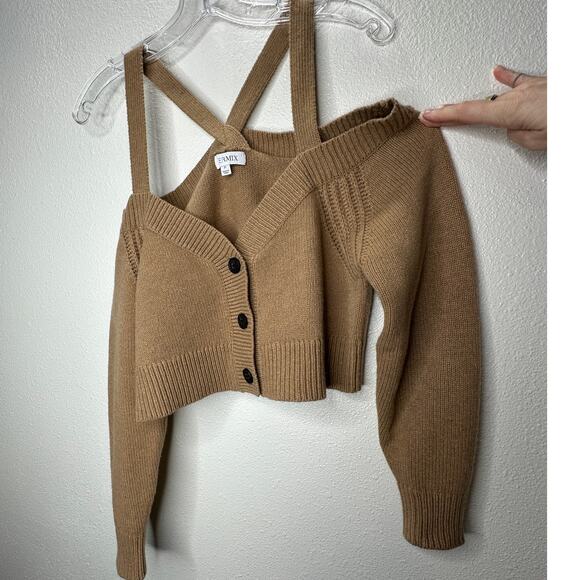 Intermix Beige Rumi Cold Shoulder V-Neck Button Cardigan P - Picture 6 of 16